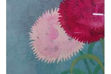真作　小栗潮　「カーネション」　日本画　10号　絵画(カーネーション、共シール、額装、花、落款印、肉筆)(R-078754)