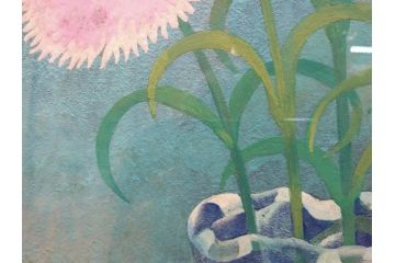 真作　小栗潮　「カーネション」　日本画　10号　絵画(カーネーション、共シール、額装、花、落款印、肉筆)(R-078754)