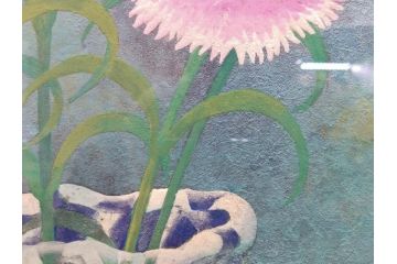 真作　小栗潮　「カーネション」　日本画　10号　絵画(カーネーション、共シール、額装、花、落款印、肉筆)(R-078754)