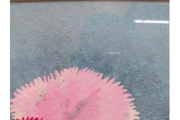 真作　小栗潮　「カーネション」　日本画　10号　絵画(カーネーション、共シール、額装、花、落款印、肉筆)(R-078754)