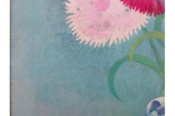真作　小栗潮　「カーネション」　日本画　10号　絵画(カーネーション、共シール、額装、花、落款印、肉筆)(R-078754)
