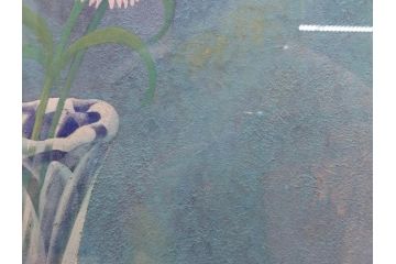 真作　小栗潮　「カーネション」　日本画　10号　絵画(カーネーション、共シール、額装、花、落款印、肉筆)(R-078754)