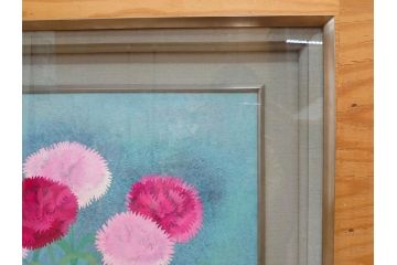 真作　小栗潮　「カーネション」　日本画　10号　絵画(カーネーション、共シール、額装、花、落款印、肉筆)(R-078754)