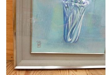 真作　小栗潮　「カーネション」　日本画　10号　絵画(カーネーション、共シール、額装、花、落款印、肉筆)(R-078754)