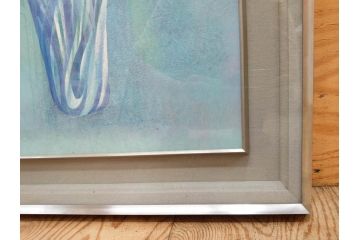 真作　小栗潮　「カーネション」　日本画　10号　絵画(カーネーション、共シール、額装、花、落款印、肉筆)(R-078754)