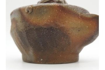 小西陶古　備前焼　霊芝摘み　蓋の取っ手の細かい装飾が印象的な宝瓶(茶道具、茶器、湯冷まし、煎茶道具、急須、和食器、共箱付き、裏印)(R-078756)