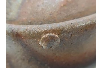 小西陶古　備前焼　霊芝摘み　蓋の取っ手の細かい装飾が印象的な宝瓶(茶道具、茶器、湯冷まし、煎茶道具、急須、和食器、共箱付き、裏印)(R-078756)