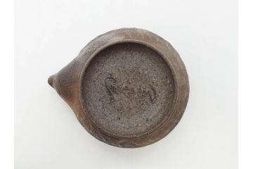 小西陶古　備前焼　霊芝摘み　蓋の取っ手の細かい装飾が印象的な宝瓶(茶道具、茶器、湯冷まし、煎茶道具、急須、和食器、共箱付き、裏印)(R-078756)