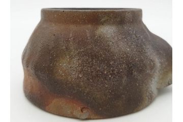 小西陶古　備前焼　霊芝摘み　蓋の取っ手の細かい装飾が印象的な宝瓶(茶道具、茶器、湯冷まし、煎茶道具、急須、和食器、共箱付き、裏印)(R-078756)