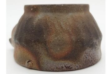 小西陶古　備前焼　霊芝摘み　蓋の取っ手の細かい装飾が印象的な宝瓶(茶道具、茶器、湯冷まし、煎茶道具、急須、和食器、共箱付き、裏印)(R-078756)