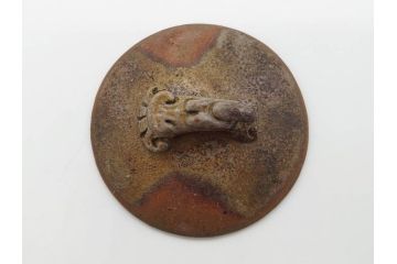 小西陶古　備前焼　霊芝摘み　蓋の取っ手の細かい装飾が印象的な宝瓶(茶道具、茶器、湯冷まし、煎茶道具、急須、和食器、共箱付き、裏印)(R-078756)