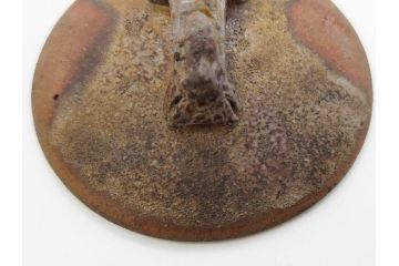 小西陶古　備前焼　霊芝摘み　蓋の取っ手の細かい装飾が印象的な宝瓶(茶道具、茶器、湯冷まし、煎茶道具、急須、和食器、共箱付き、裏印)(R-078756)