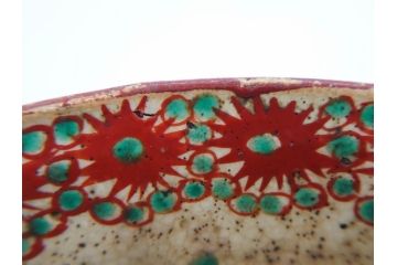 江戸〜明治期　時代物　赤絵　犬山焼　花文　約16cm　5.2寸　鮮やかな朱色が印象的な鉢(皿、茶碗、和食器、和皿、深皿、5寸2分)(R-078758)