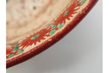 江戸〜明治期　時代物　赤絵　犬山焼　花文　約16cm　5.2寸　鮮やかな朱色が印象的な鉢(皿、茶碗、和食器、和皿、深皿、5寸2分)(R-078758)