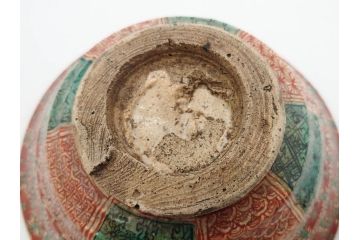 江戸〜明治期　時代物　赤絵　犬山焼　花文　約16cm　5.2寸　鮮やかな朱色が印象的な鉢(皿、茶碗、和食器、和皿、深皿、5寸2分)(R-078758)