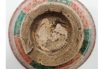 江戸〜明治期　時代物　赤絵　犬山焼　花文　約16cm　5.2寸　鮮やかな朱色が印象的な鉢(皿、茶碗、和食器、和皿、深皿、5寸2分)(R-078758)