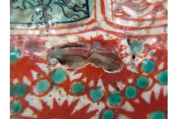 江戸〜明治期　時代物　赤絵　犬山焼　花文　約16cm　5.2寸　鮮やかな朱色が印象的な鉢(皿、茶碗、和食器、和皿、深皿、5寸2分)(R-078758)