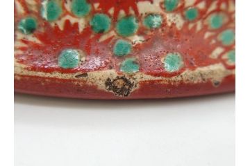江戸〜明治期　時代物　赤絵　犬山焼　花文　約16cm　5.2寸　鮮やかな朱色が印象的な鉢(皿、茶碗、和食器、和皿、深皿、5寸2分)(R-078758)