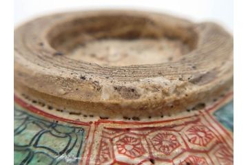 江戸〜明治期　時代物　赤絵　犬山焼　花文　約16cm　5.2寸　鮮やかな朱色が印象的な鉢(皿、茶碗、和食器、和皿、深皿、5寸2分)(R-078758)
