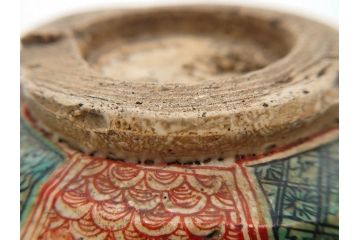 江戸〜明治期　時代物　赤絵　犬山焼　花文　約16cm　5.2寸　鮮やかな朱色が印象的な鉢(皿、茶碗、和食器、和皿、深皿、5寸2分)(R-078758)