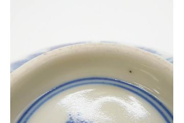 江戸期　大明成化年製　染付　四君子文　漢詩　約12cm　3.9寸　和の趣を感じる蓋付き茶碗5客セット(梅、菊、蘭、竹、川本半助?、蓋茶碗、器、どんぶり、陶器、和食器、3寸9分)(R-078763)