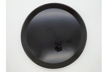 塗師小澤造　艶やかな黒漆塗りが美しい桑名盆(かぶら盆)5枚セット(漆器、木製、丸盆、トレー、トレイ、お盆、袋付き、共箱付き)(R-078765)
