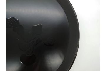 塗師小澤造　艶やかな黒漆塗りが美しい桑名盆(かぶら盆)5枚セット(漆器、木製、丸盆、トレー、トレイ、お盆、袋付き、共箱付き)(R-078765)