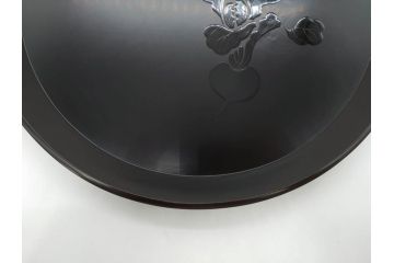 塗師小澤造　艶やかな黒漆塗りが美しい桑名盆(かぶら盆)5枚セット(漆器、木製、丸盆、トレー、トレイ、お盆、袋付き、共箱付き)(R-078765)