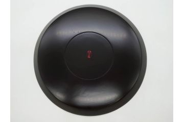塗師小澤造　艶やかな黒漆塗りが美しい桑名盆(かぶら盆)5枚セット(漆器、木製、丸盆、トレー、トレイ、お盆、袋付き、共箱付き)(R-078765)