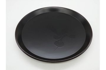 塗師小澤造　艶やかな黒漆塗りが美しい桑名盆(かぶら盆)5枚セット(漆器、木製、丸盆、トレー、トレイ、お盆、袋付き、共箱付き)(R-078765)