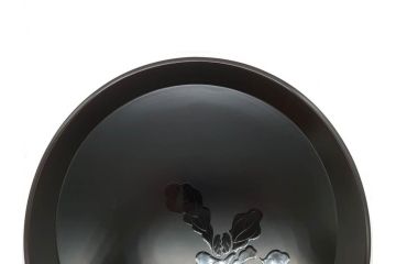 塗師小澤造　艶やかな黒漆塗りが美しい桑名盆(かぶら盆)5枚セット(漆器、木製、丸盆、トレー、トレイ、お盆、袋付き、共箱付き)(R-078765)