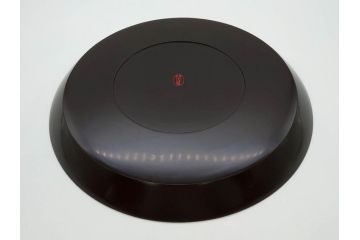 塗師小澤造　艶やかな黒漆塗りが美しい桑名盆(かぶら盆)5枚セット(漆器、木製、丸盆、トレー、トレイ、お盆、袋付き、共箱付き)(R-078765)