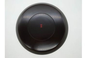 塗師小澤造　艶やかな黒漆塗りが美しい桑名盆(かぶら盆)5枚セット(漆器、木製、丸盆、トレー、トレイ、お盆、袋付き、共箱付き)(R-078765)