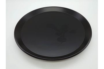 塗師小澤造　艶やかな黒漆塗りが美しい桑名盆(かぶら盆)5枚セット(漆器、木製、丸盆、トレー、トレイ、お盆、袋付き、共箱付き)(R-078765)