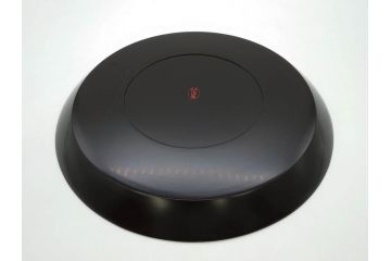 塗師小澤造　艶やかな黒漆塗りが美しい桑名盆(かぶら盆)5枚セット(漆器、木製、丸盆、トレー、トレイ、お盆、袋付き、共箱付き)(R-078765)
