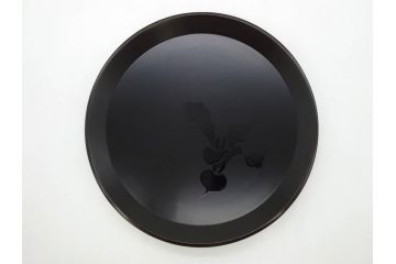 塗師小澤造　艶やかな黒漆塗りが美しい桑名盆(かぶら盆)5枚セット(漆器、木製、丸盆、トレー、トレイ、お盆、袋付き、共箱付き)(R-078765)