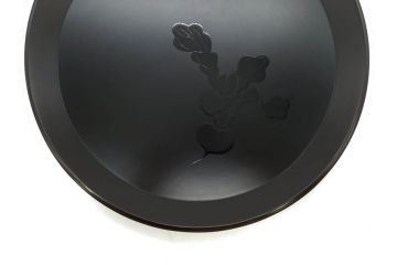 塗師小澤造　艶やかな黒漆塗りが美しい桑名盆(かぶら盆)5枚セット(漆器、木製、丸盆、トレー、トレイ、お盆、袋付き、共箱付き)(R-078765)