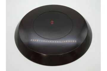 塗師小澤造　艶やかな黒漆塗りが美しい桑名盆(かぶら盆)5枚セット(漆器、木製、丸盆、トレー、トレイ、お盆、袋付き、共箱付き)(R-078765)