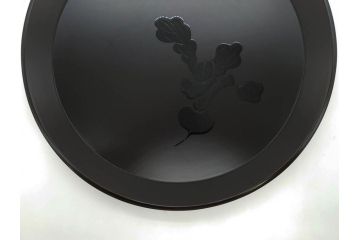 塗師小澤造　艶やかな黒漆塗りが美しい桑名盆(かぶら盆)5枚セット(漆器、木製、丸盆、トレー、トレイ、お盆、袋付き、共箱付き)(R-078765)