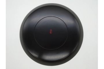 塗師小澤造　艶やかな黒漆塗りが美しい桑名盆(かぶら盆)5枚セット(漆器、木製、丸盆、トレー、トレイ、お盆、袋付き、共箱付き)(R-078765)