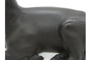 上手物　明治金工師　磯崎美亜　瞳銀製　高さ 約26cm　重量 約1.96kg　しなやかな鹿の造形が見事な置物(海野美盛門下、シカ、共箱付き、台付き)(R-078766)