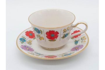 ノリタケ　NORITAKE　アイボリーチャイナ　ポップでレトロな花柄が可愛いカップ&ソーサー6客(フラワー、IVORY China、C&S、碗皿、磁器、洋食器、箱付き)(R-078767)