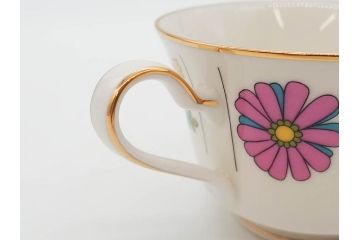 ノリタケ　NORITAKE　アイボリーチャイナ　ポップでレトロな花柄が可愛いカップ&ソーサー6客(フラワー、IVORY China、C&S、碗皿、磁器、洋食器、箱付き)(R-078767)