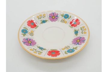 ノリタケ　NORITAKE　アイボリーチャイナ　ポップでレトロな花柄が可愛いカップ&ソーサー6客(フラワー、IVORY China、C&S、碗皿、磁器、洋食器、箱付き)(R-078767)