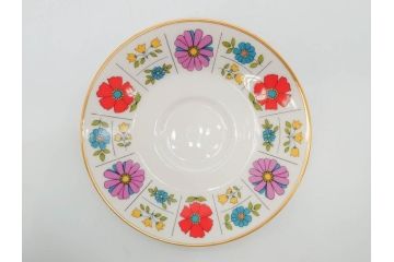 ノリタケ　NORITAKE　アイボリーチャイナ　ポップでレトロな花柄が可愛いカップ&ソーサー6客(フラワー、IVORY China、C&S、碗皿、磁器、洋食器、箱付き)(R-078767)