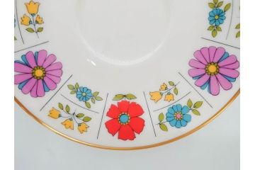 ノリタケ　NORITAKE　アイボリーチャイナ　ポップでレトロな花柄が可愛いカップ&ソーサー6客(フラワー、IVORY China、C&S、碗皿、磁器、洋食器、箱付き)(R-078767)