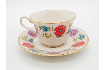 ノリタケ　NORITAKE　アイボリーチャイナ　ポップでレトロな花柄が可愛いカップ&ソーサー6客(フラワー、IVORY China、C&S、碗皿、磁器、洋食器、箱付き)(R-078767)