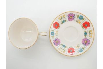 ノリタケ　NORITAKE　アイボリーチャイナ　ポップでレトロな花柄が可愛いカップ&ソーサー6客(フラワー、IVORY China、C&S、碗皿、磁器、洋食器、箱付き)(R-078767)