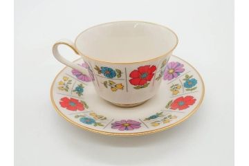 ノリタケ　NORITAKE　アイボリーチャイナ　ポップでレトロな花柄が可愛いカップ&ソーサー6客(フラワー、IVORY China、C&S、碗皿、磁器、洋食器、箱付き)(R-078767)