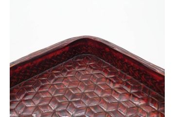藍胎漆器　木製　竹細工　細やかな網代模様が高級感を感じさせる四方盆5枚セット(らんたい漆器、お盆、四角、角盆、お膳、銘々盆、竹編、竹籠、竹細工、袋付き)(R-078768)　